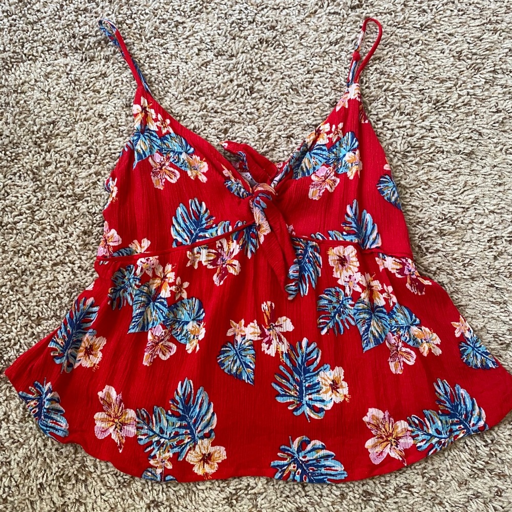 Red floral print spaghetti strap top